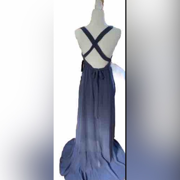 NWT Lulu’s Slate Blue Long Sheer Dress/Gown - Picture 2 of 10